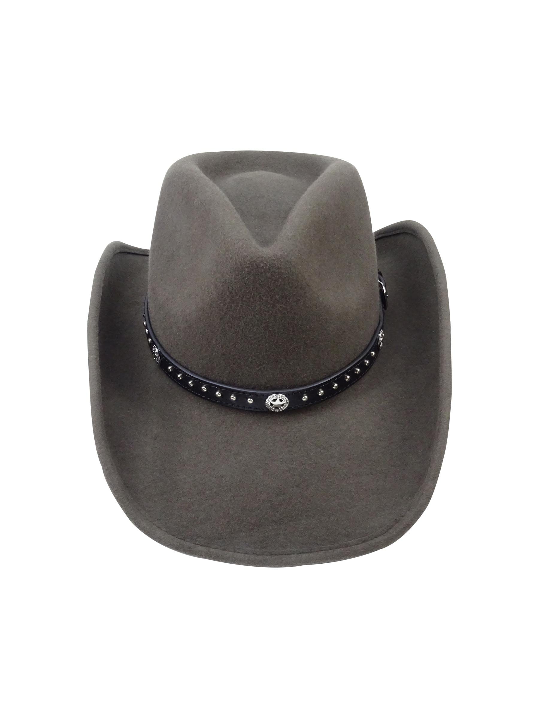 Western Hat Band for Cowboy Hats by Silver Canyon, Black Leather with Silver Star Concho and Studs