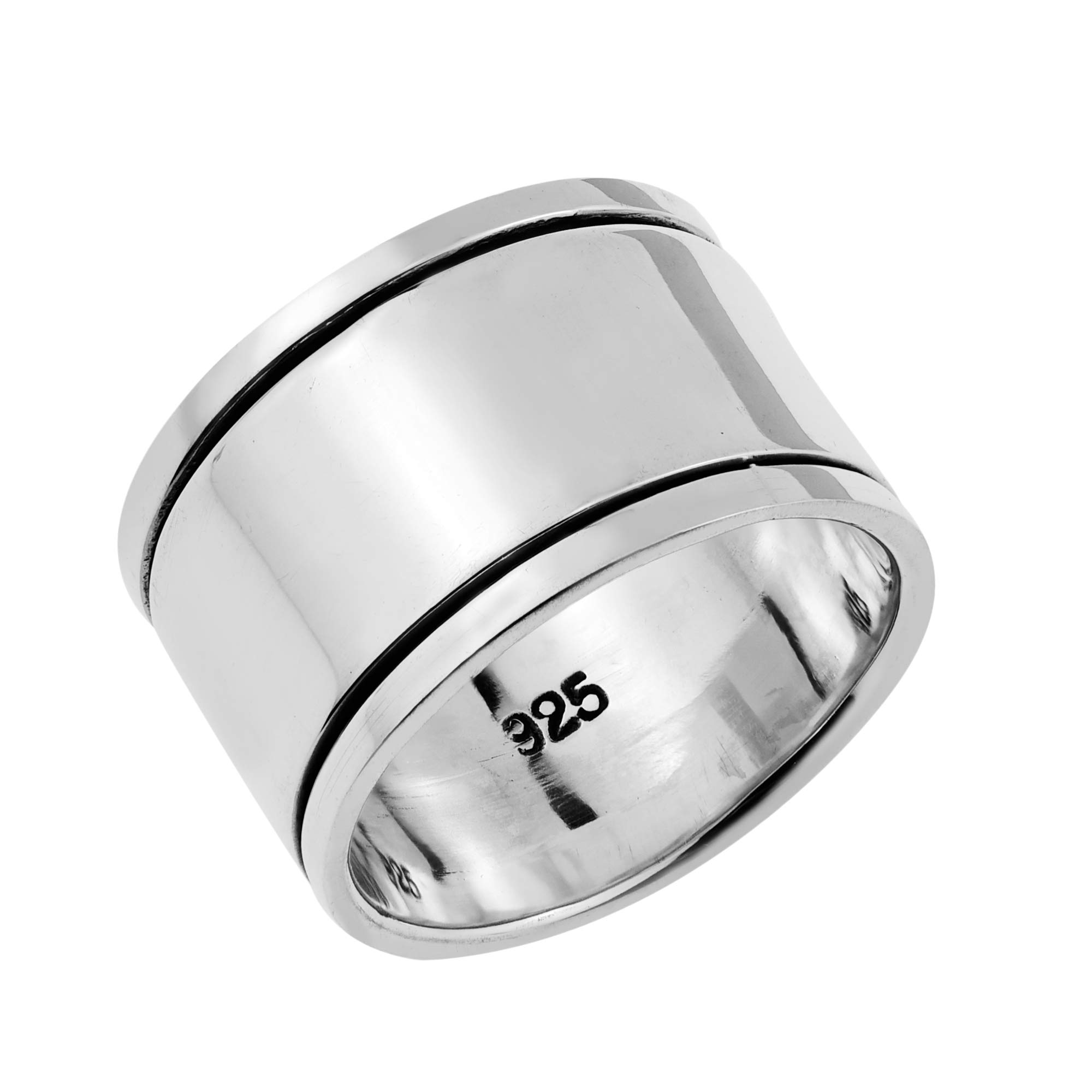 AeraVida 14mm Wide Shiny Fidget Spinner Band .925 Silver Ring (8) | Mens Spinner Ring | Fashion Jewelry