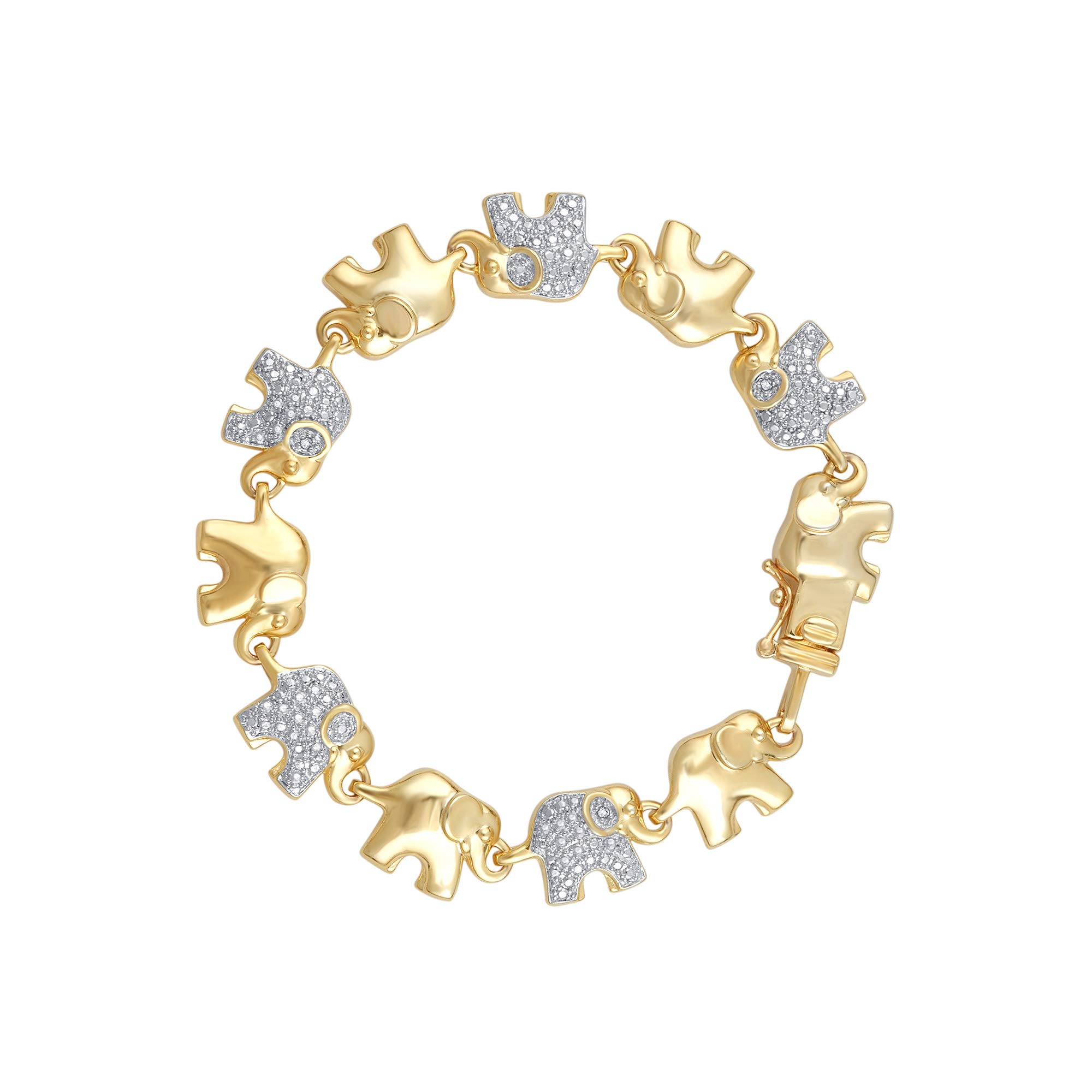 Beyond Brilliance Tennis Bracelets for Women | Cute Elephant Yellow Gold Plated Round Cut Natural Diamond Link Tennis Bracelet | Jewelry for Teen Girls | Gift Box Included