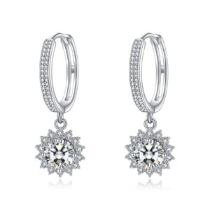 wtyim 18k white gold moissanite huggie hoop earrings for women 925 sterling silver moissanite hoop dangle earrings sunflower simulated diamond moissanite earrings