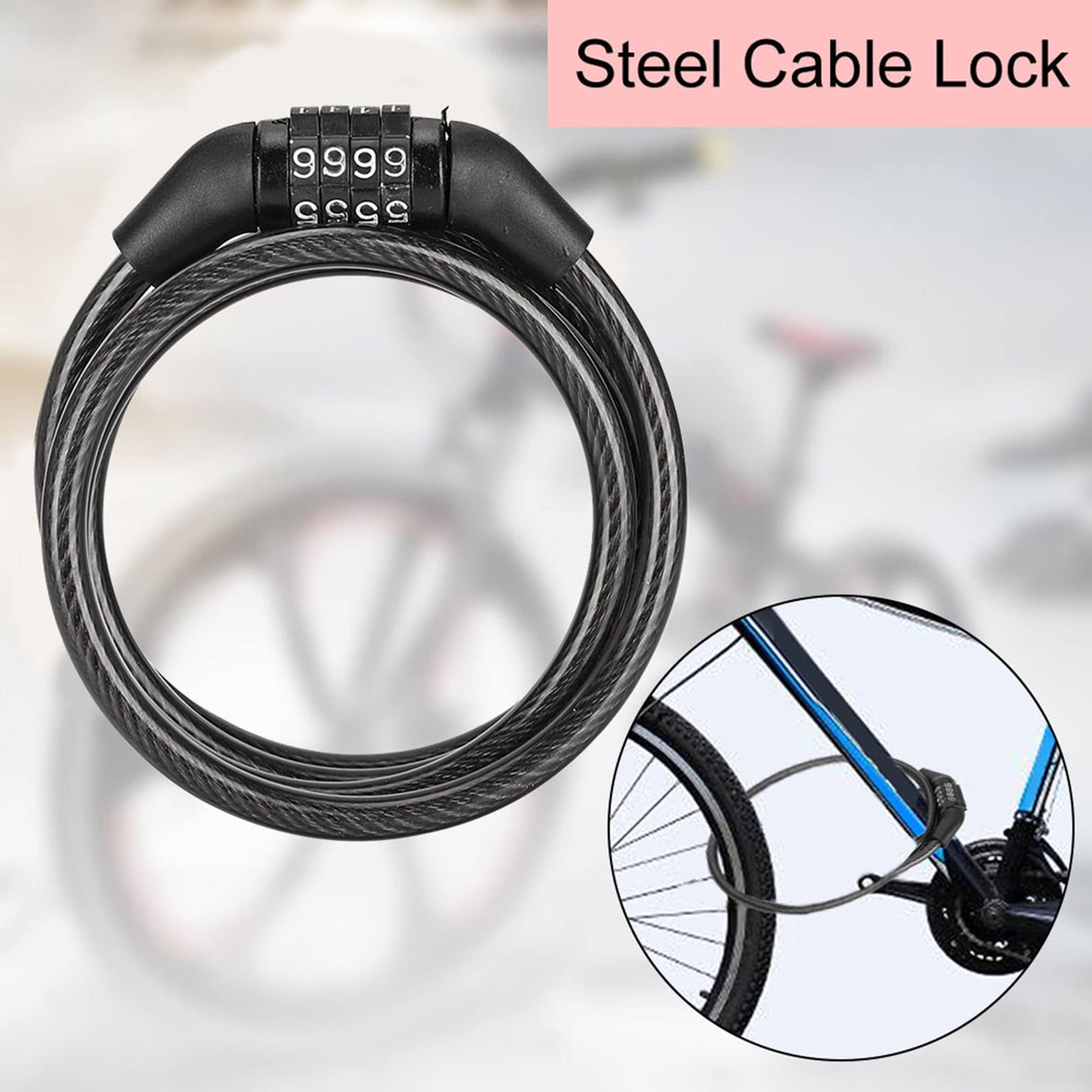 Bike Lock Cable, Cable Lock Keyless Bike Lock Waterproof Anti-Theft Cable Lock Security Bike Lock Bike Chain Lock for Bike Scooter Glass Door