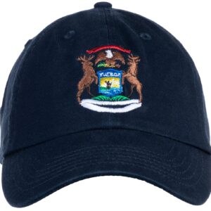 Ann Arbor T-shirt Co. Michigan State Flag Hat - Great Lakes Pride MI, Low Profile Baseball Dad Cap for Men & Women - (Navy Blue)