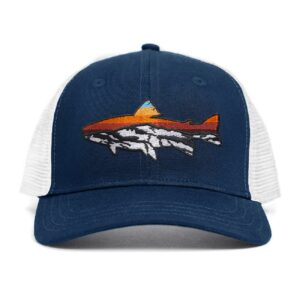 pnkvnlo trucker hat for men and women - outdoors snapback hats for hiking, climbing, fishing, outdoor adventure - salmon mountain navy