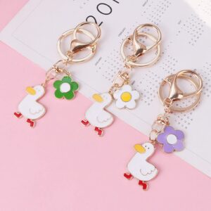 Funny Metal Duck Keychain, Cute Pet Duck and Flower Keyring, Animal Key Fob for Duck Lover Gift, Handbag Charms (Color : Pink, Size : 3.7 x 1.0 x 1.3 in)