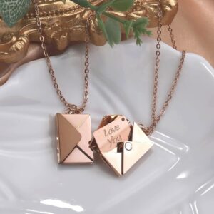 SHINYY Envelope Love Letter Necklace for Women Stainless Steel You Secret Gift Message Engraved Locket Jewelry Pendant Couples and Family (Rose Gold)