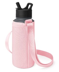 simple modern water bottle carrier sling with adjustable strap | bottle holder crossbody bag for walking, hiking and traveling | summit collection | blush