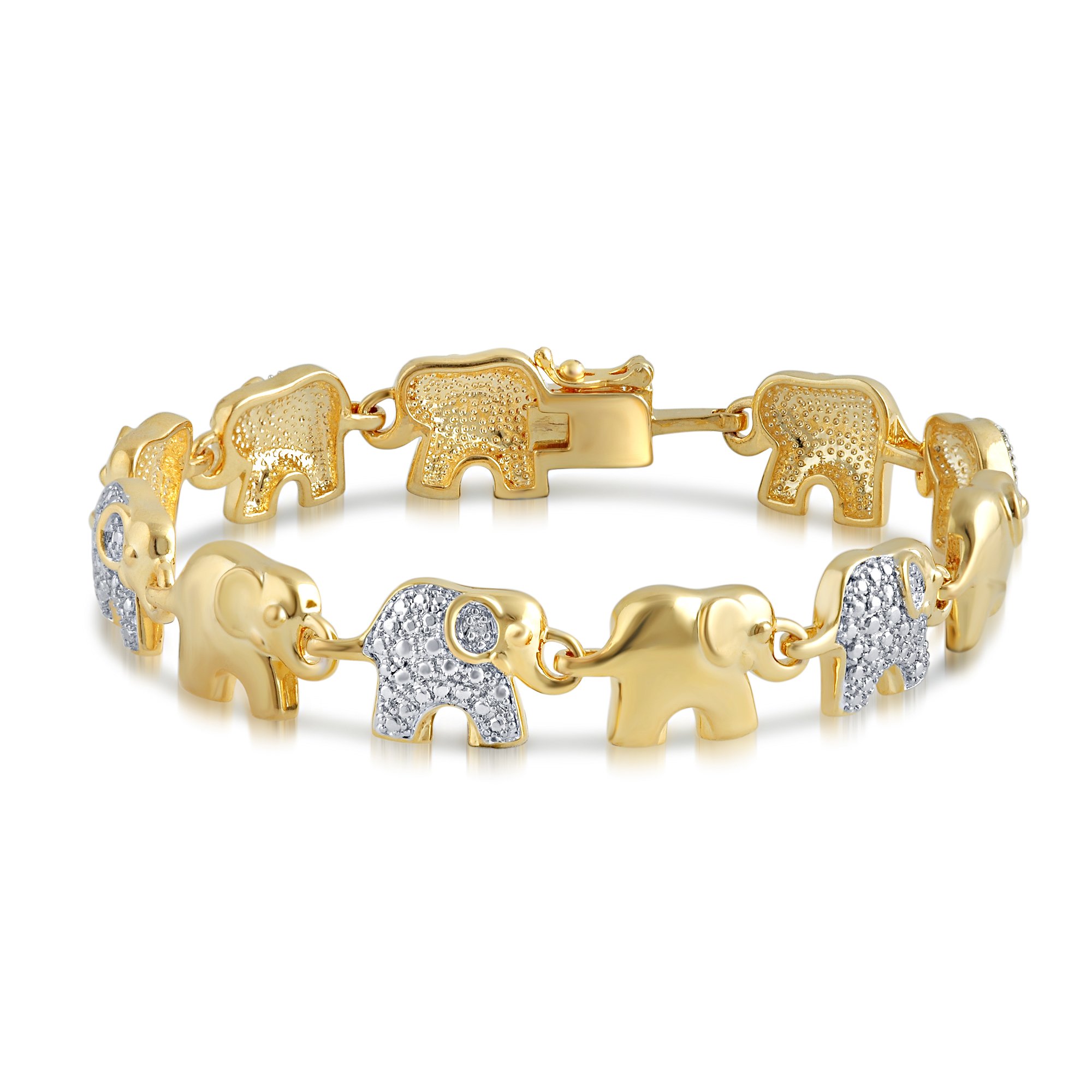 Beyond Brilliance Tennis Bracelets for Women | Cute Elephant Yellow Gold Plated Round Cut Natural Diamond Link Tennis Bracelet | Jewelry for Teen Girls | Gift Box Included