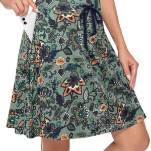 BLEVONH Tennis Skirts for Women High Waisted, Womens Golf Skirt 20" Knee Length Drawstring Skorts Skirts for Women Short Skirts with Pockets Orange Flower M