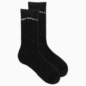 Merrell Adult's Speckled Wool Blend Crew Socks-1 Pair Pack-Unisex Moisture Wicking, Black, M/L (Men's 9.5-12 / Women's 10-13)