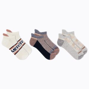 Merrell Unisex-Adult's Recycled Everyday Socks-3 Pair Pack-Repreve Mesh, Low Cut Tab-White Assorted, S/M (Men's 5-8.5 / Women's 5-9.5)