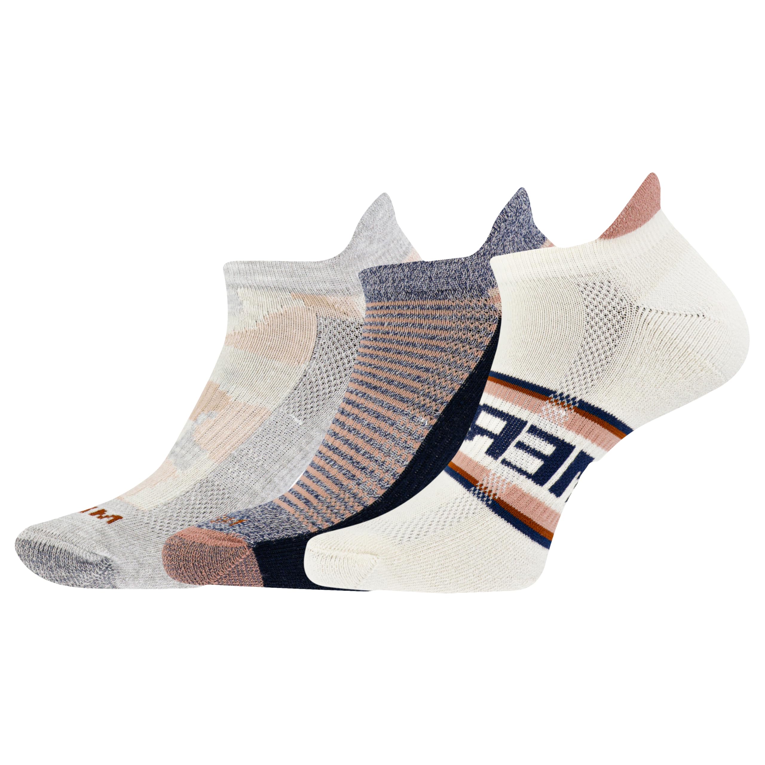 Merrell Unisex-Adult's Recycled Everyday Socks-3 Pair Pack-Repreve Mesh, Low Cut Tab-White Assorted, S/M (Men's 5-8.5 / Women's 5-9.5)