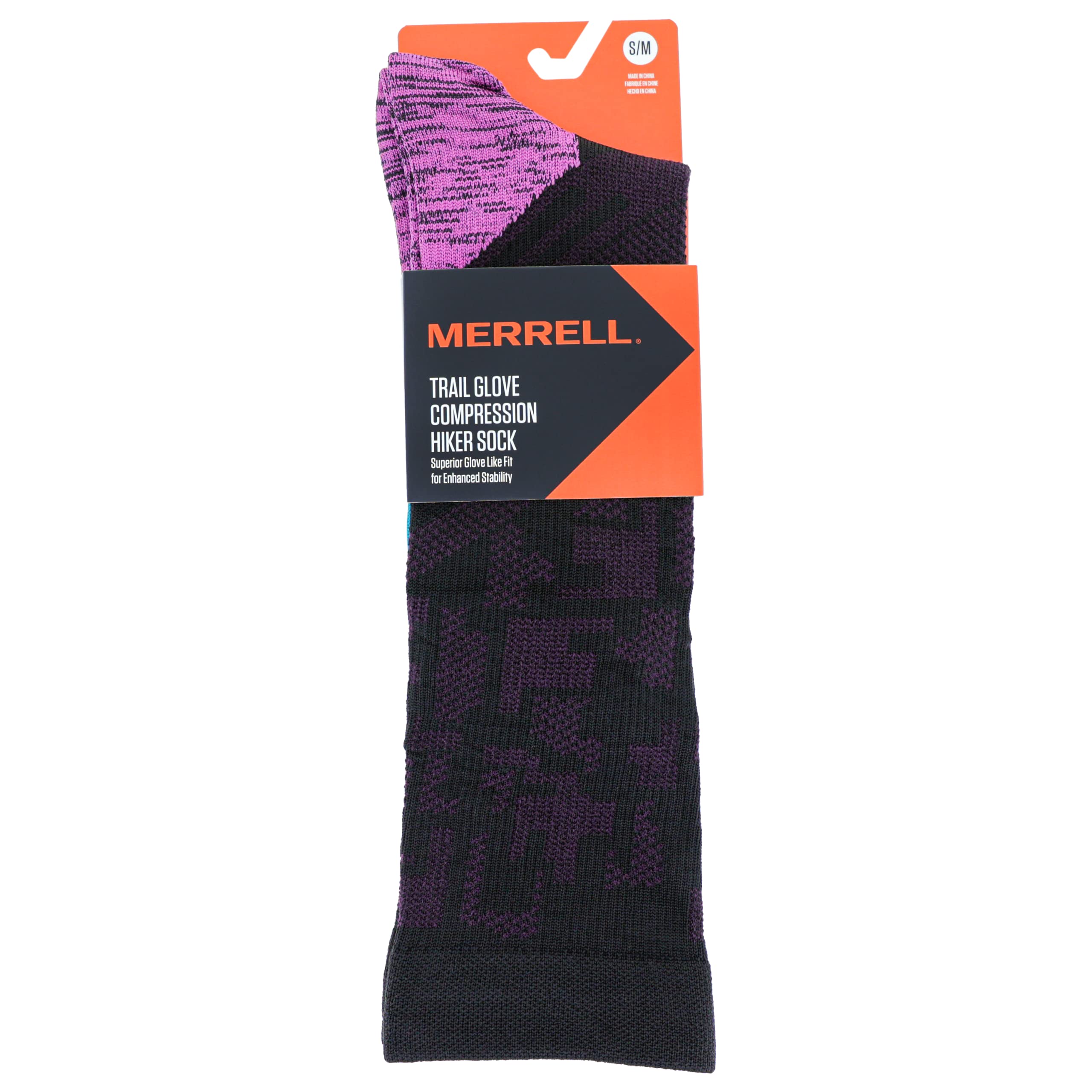 Merrell Adult's Trail Running Compression Over The Calf Socks-Unisex OTC with Arch Support Band, Black Pink, S/M (Men's 5-8.5 / Women's 5-9.5)