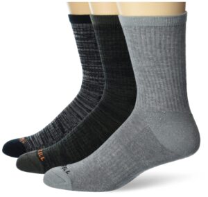 merrell adult's lightweight wool hiking crew socks-3 pair pack-unisex arch support band, black assorted, m/l (men's 9.5-12 / women's 10-13)