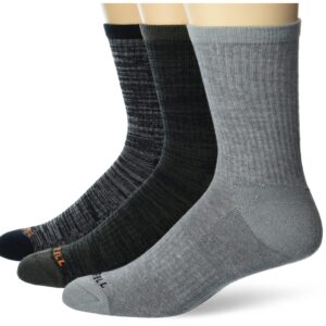 Merrell Adult's Lightweight Wool Hiking Crew Socks-3 Pair Pack-Unisex Arch Support Band, Black Assorted, M/L (Men's 9.5-12 / Women's 10-13)