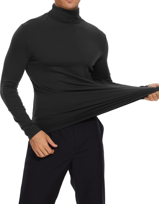 SIMIYA Mens Turtleneck Long Sleeve Shirts, Slim Fit Thermal Turtleneck for Men Basic Lightweight Thermal Underwear Top Black