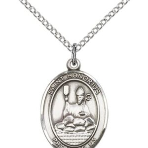 EXTEL Medium Oval Sterling Silver St. Honorius Pendant with 18" chain, Made in USA