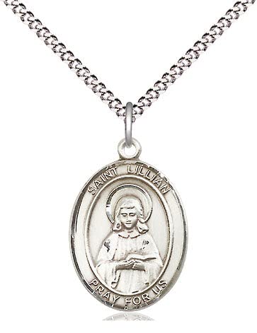 Extel Medium Oval Pewter St. Lillian Pendant with 18" chain, Made in USA