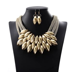 jemiwa choker necklace chunky tribal statement necklaces earrings set bib african shark tooth necklace gold jewelry for women (gold)