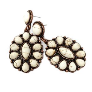 Emulily Western Oval Post Earrings Squash Blossom Boho (White)