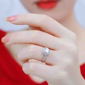 Cuteam Women Ring, Heart Shape Cubic Zirconia Jewelry Shining Finger Ring for Wedding Party Prom Banquet Silver