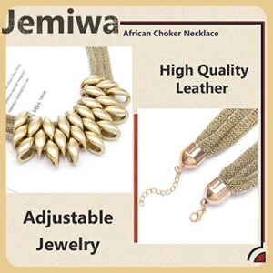 Jemiwa Choker Necklace Chunky Tribal Statement Necklaces Earrings Set Bib African Shark Tooth Necklace Gold Jewelry for Women (Gold)