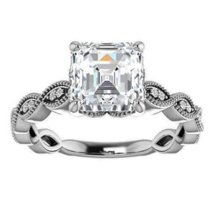 JEWELERYN 4 CT Asscher Moissanite Engagement Ring, Wedding Bridal Ring Set, Diamond Promise Rings, Solitaire Halo, Solid Silver Vintage Antique Anniversary Ring Set (7)