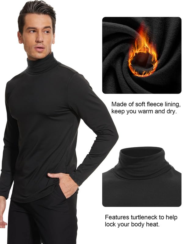 SIMIYA Mens Turtleneck Long Sleeve Shirts, Slim Fit Thermal Turtleneck for Men Basic Lightweight Thermal Underwear Top Black