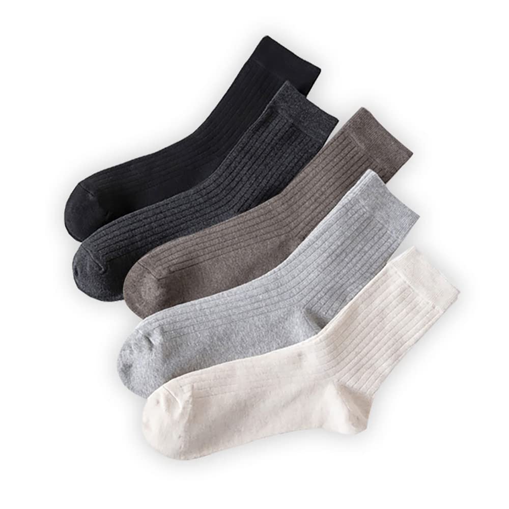 Hidden Piece Men's Classic Casual Cotton Socks - 5 Pairs in Black, White, Dark Grey, Light Grey, Brown (CMAXISNCS15)