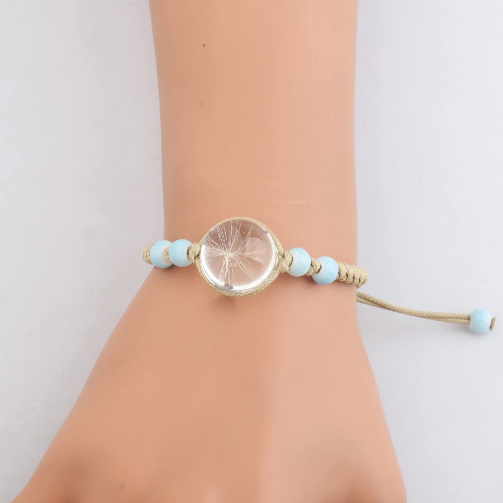 WUSUANED Dandelion Seeds Adjustable Bracelet With Message Card Make A Wish Dandelion Inspirational Good Luck Gift For Women (Dandelion Seed Bracelet With Card)