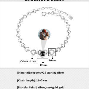 Aina Lighting Personalized Photo Projection Bracelet Custom Bracelet with Picture Inside I Love You Bracelet 100 Languages 925 Sterling Silver Heart Pendent Memorial Jewelry Gift for Women, 14+5cm