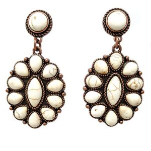 Emulily Western Oval Post Earrings Squash Blossom Boho (White)