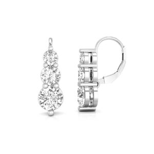 Three Stone Lever Back Cubic Zirconia Stone Daily Wear Drop Dangle Earrings for Women 925 Sterling Silver