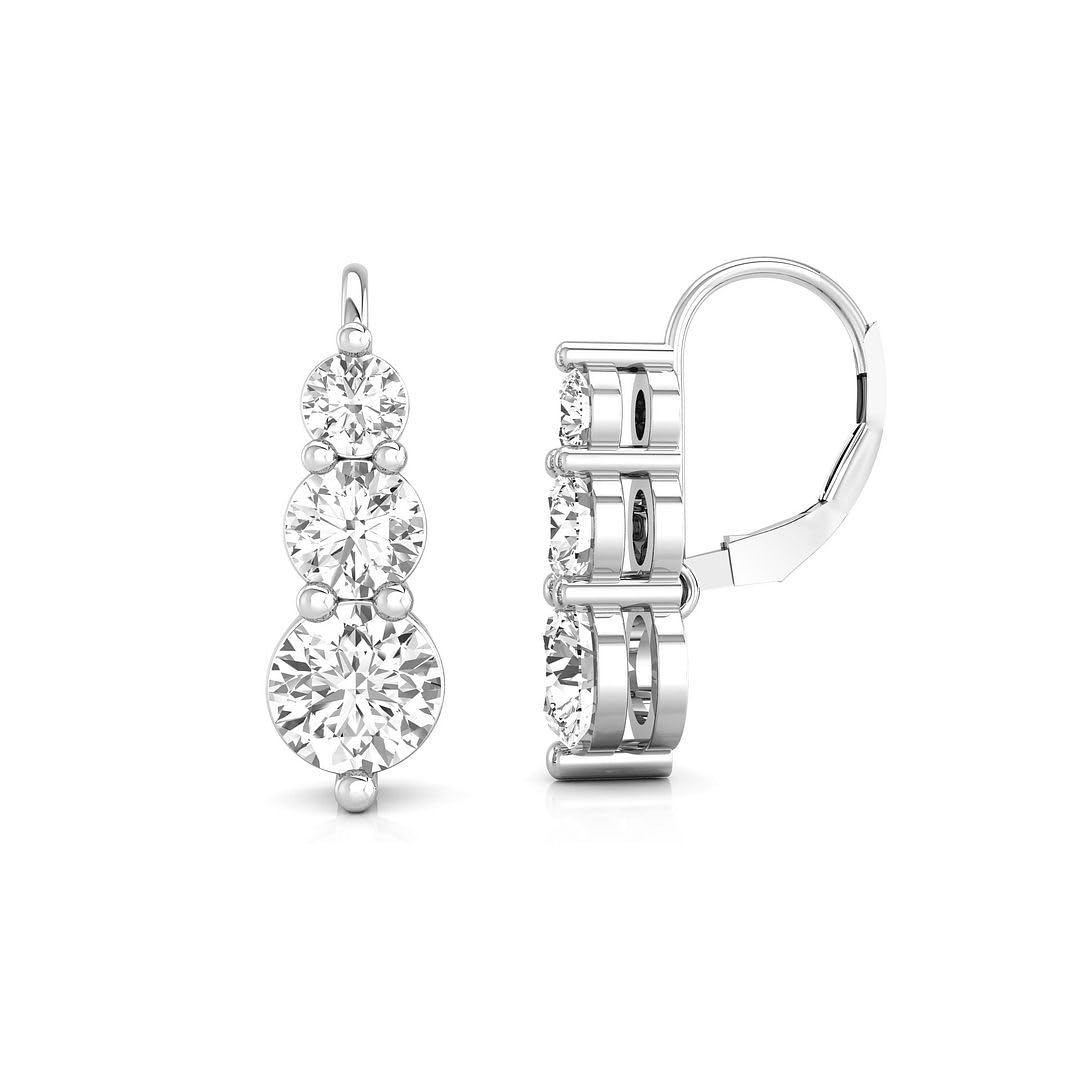 Three Stone Lever Back Cubic Zirconia Stone Daily Wear Drop Dangle Earrings for Women 925 Sterling Silver