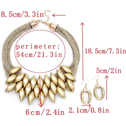 Jemiwa Choker Necklace Chunky Tribal Statement Necklaces Earrings Set Bib African Shark Tooth Necklace Gold Jewelry for Women (Gold)