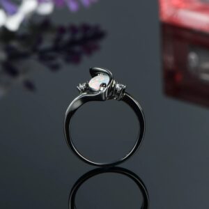 18K Black Gold Plated White Fire Opal Birthstone Marquise Rings for Women Cocktail Band Party Birthday Gifts Fashion Jewelry(7)