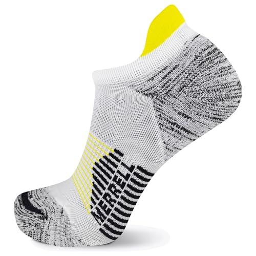 Merrell Trail Running Cushioned Socks-1 Pair Pack-Unisex Anti-Slip Heel & Arch Compression, Low Cut Tab-White Gray, M/L (Men's 9.5-12 / Women's 10-13)