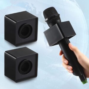 4 Pcs Microphone Flag Station Portable Square Cube Shaped Mic Flags ABS Foam Microphone Flag Microphone Accessories for Interview KTV Reporter Host (White, Black)