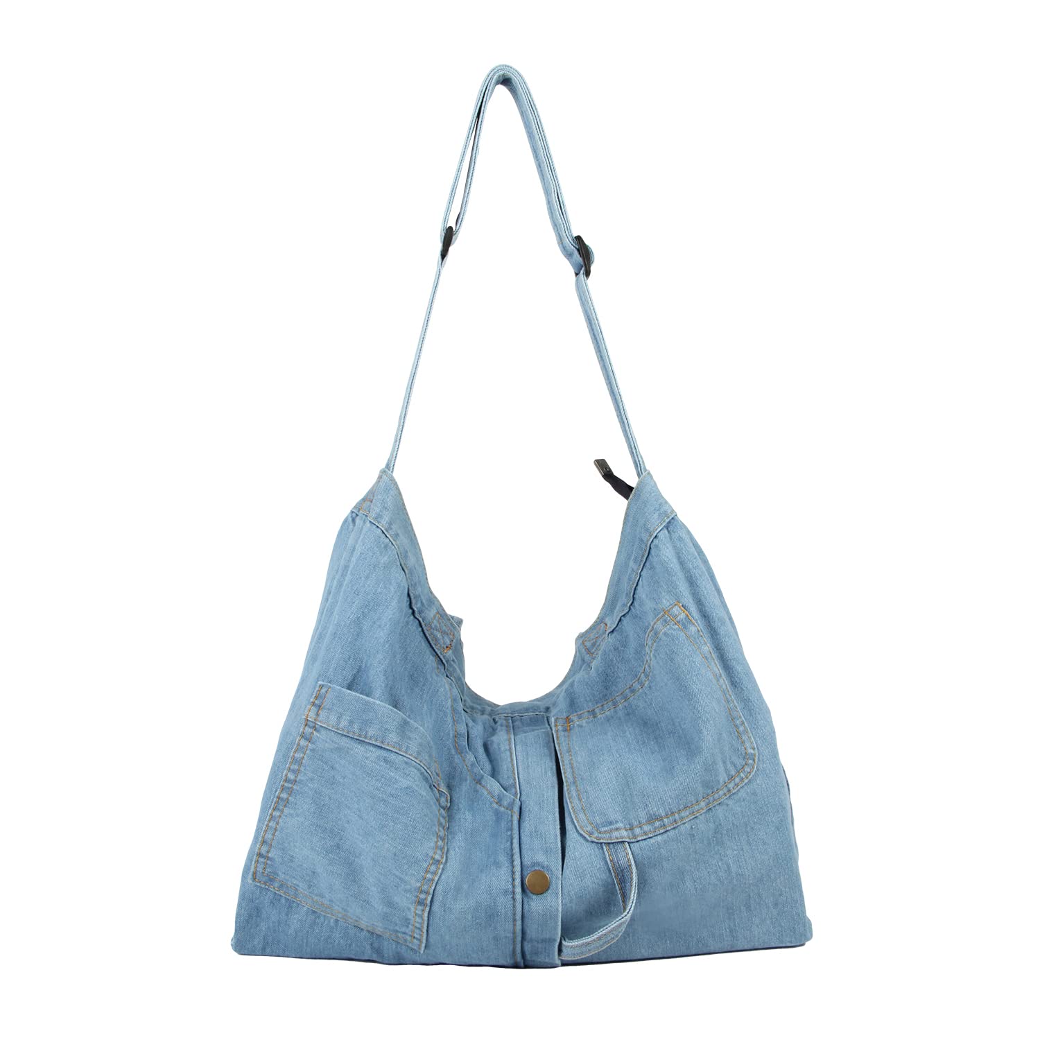 Emprier Soft Denim Handbag for Women Casual Hobo Tote Bag Retro Crossbody Bag Large Capacity Denim Purses Light Blue