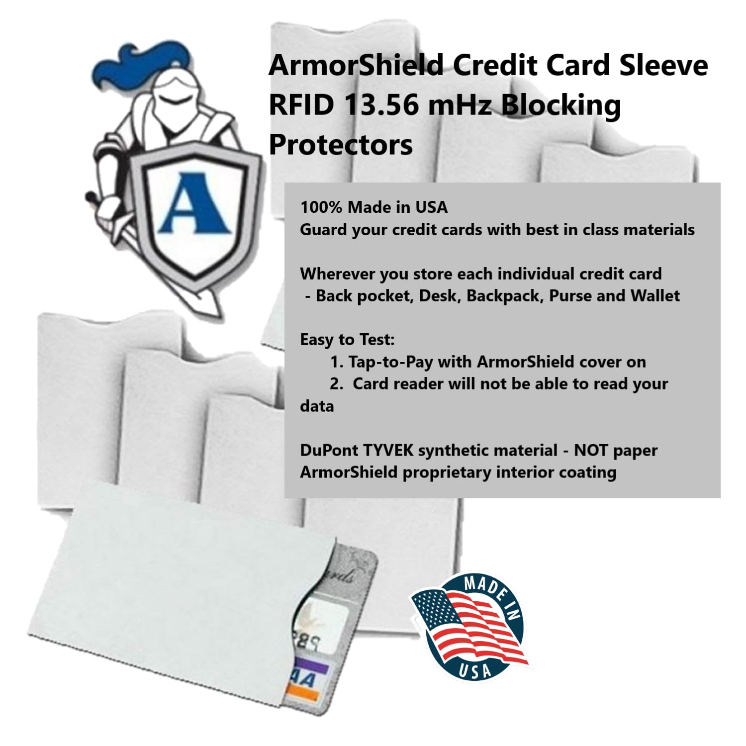 Semper Paratus Gear TYVEK Credit Card Sleeves Protectors 100% MADE IN USA - For Travel wallet or purse. RFID Blocking 13.56 Blank White SPG-TYVEK-RFID-CCP Semper Paratus