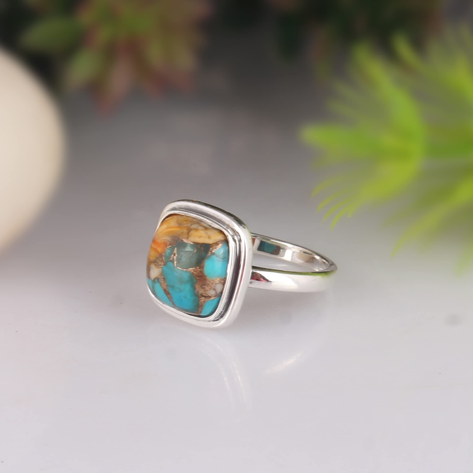 DHRUVANSH CREATIONS Mojave Copper Oyster Turquoise Solid 925 Sterling Silver Ring, Handmade Ring, Birthday, Wedding, Anniversary, Birthstone, Gifts For Her, (9)