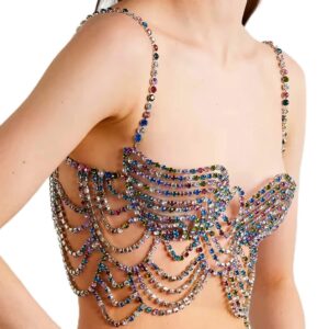 stonefans rhinestone bra body chains for women sexy colorful fashion bikini crystal chest chain bra beach lingerie body jewelry for women rave outfit