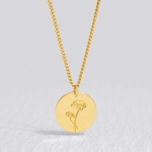 LADYGD Birth Flower Necklace 18K Gold Plated Necklaces for Women Disc Cuban Birthday Gold Jewelry Gifts for Women 12 Month 19.5" Poppy