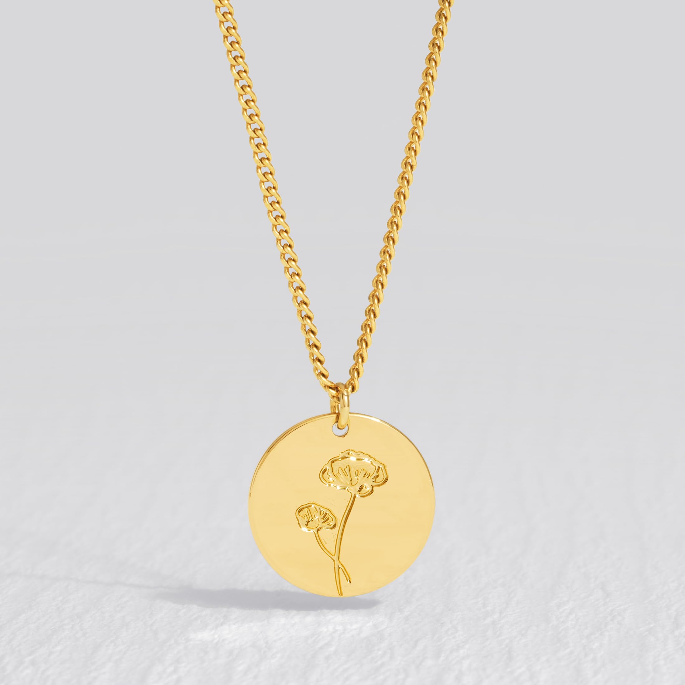 LADYGD Birth Flower Necklace 18K Gold Plated Necklaces for Women Disc Cuban Birthday Gold Jewelry Gifts for Women 12 Month 19.5" Poppy