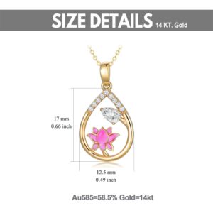 SISGEM 14k Gold Pink Lotus Flower Pendant and Chain Necklace, 16-18 Inches