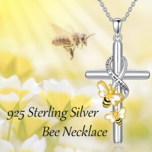 Flpruy Bee Necklace for Women 925 Sterling Silver Bee Cross Necklaces Bee Gifts Penadant Double Bumble Bee Necklace for Women Birthday Christmas Day Jewelry Gifts