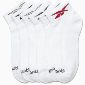 Reebok Men's Quarter Socks - 6 Pack Cushion Quarter Cut Ankle Socks for Men - Breathable Men's Athletic Socks (Size 6-12.5), Size 6-12.5, White Logo