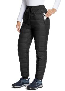 baleaf women's down pants winter ultralight water resistance ski snow puffer pants packable warm trousers black medium