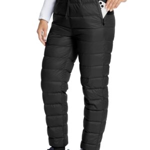 BALEAF Women's Down Pants Winter Ultralight Water Resistance Ski Snow Puffer Pants Packable Warm Trousers Black Medium