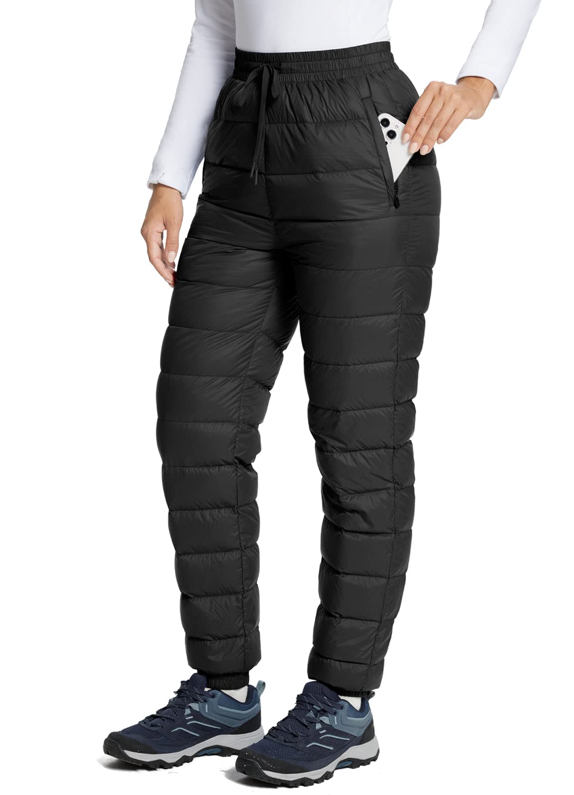 BALEAF Women's Down Pants Winter Ultralight Water Resistance Ski Snow Puffer Pants Packable Warm Trousers Black Medium