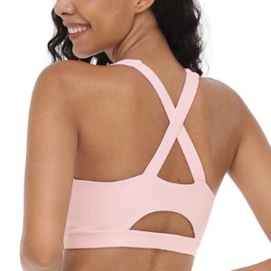 songful Sports Bras for Women, Medium Support Cami Bras No Underwire Seamless Bras with Removable Pads Light Pink